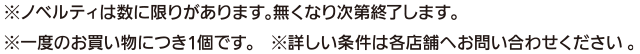 ※ノベルティは数に限りがあります。無くなり次第終了します。※一度のお買い物につき1個です。※詳しい条件は各店舗へお問い合わせください。